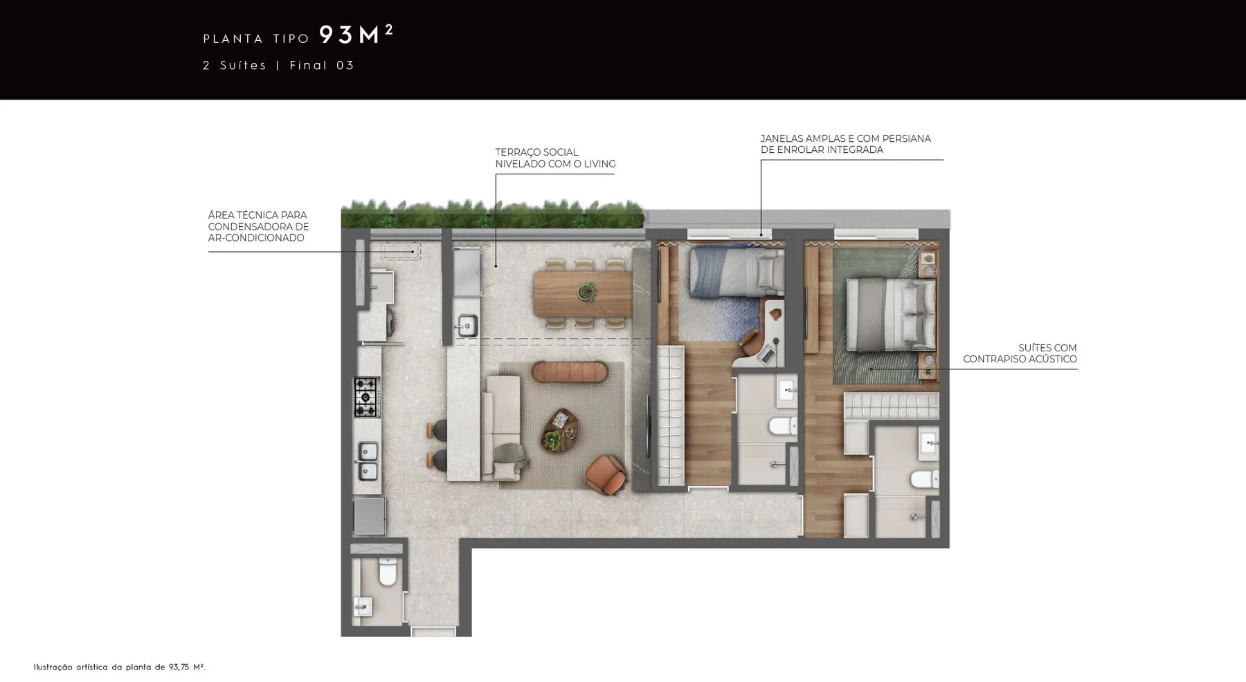 Planta 2 suítes · 93 m² · A partir de R$ 1.668.000 · Almá Pinheiros