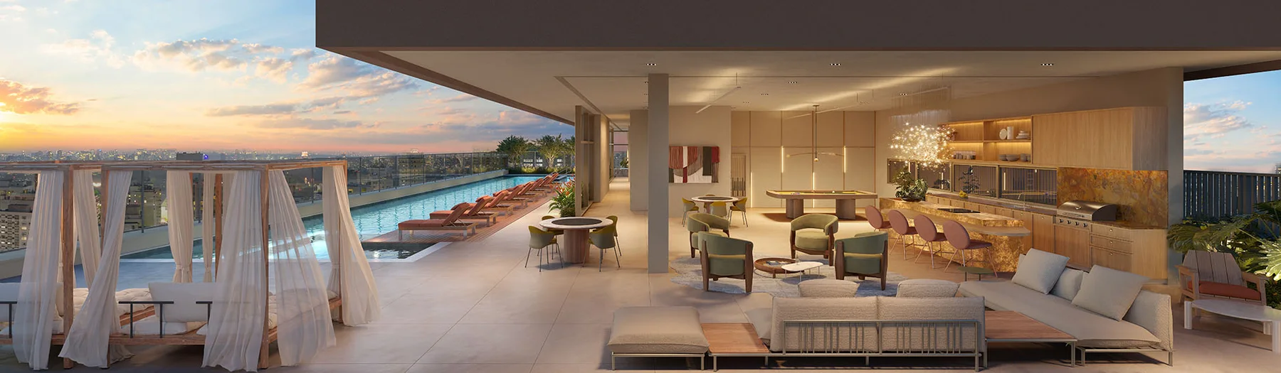Rooftop com lounge, gourmet e piscina · Almá Pinheiros
