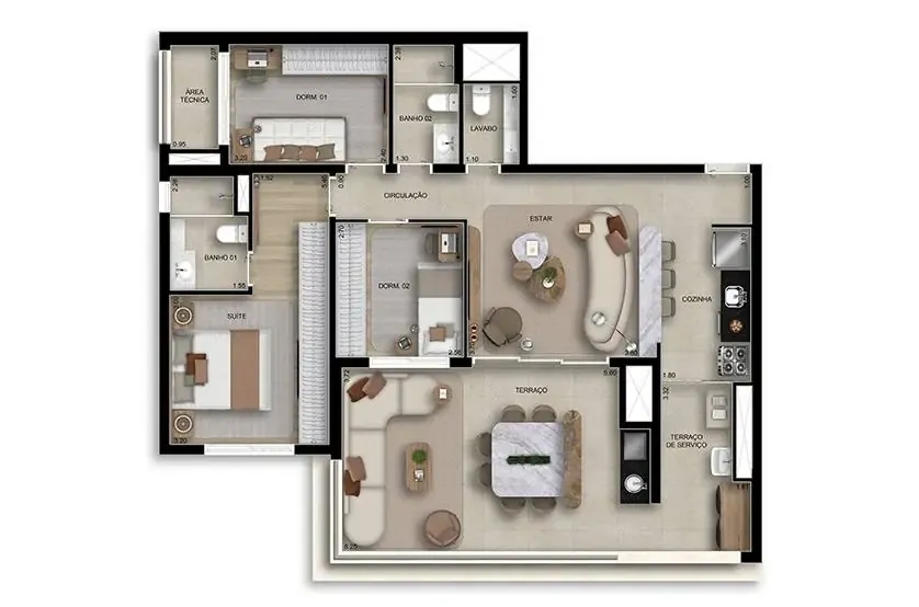 Planta 3 dormitórios · 106 m² · Boulevard Butantã