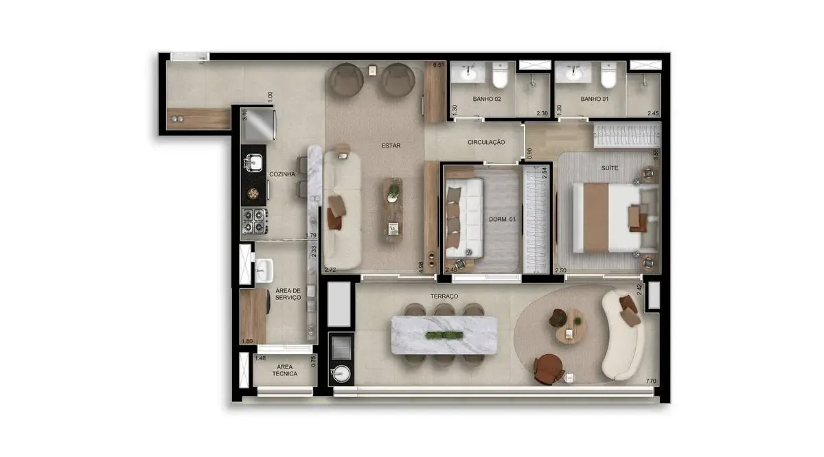 Planta 1 suíte · 83 m² · Boulevard Butantã