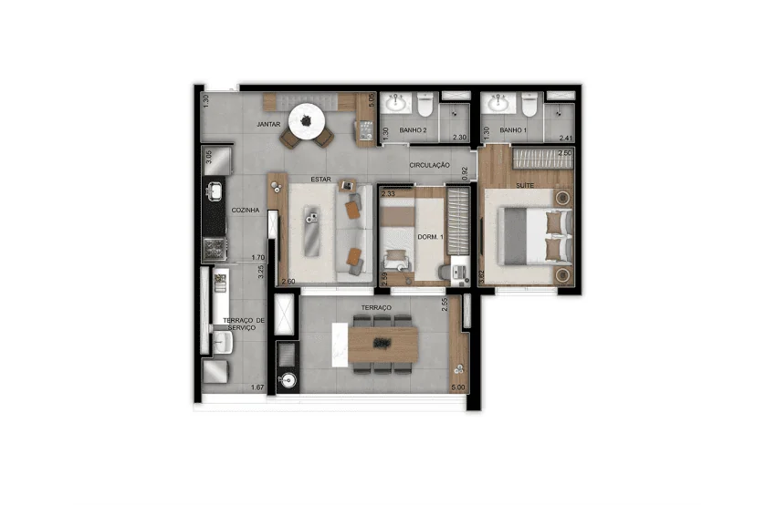 Planta 2 dormitórios · 73 m² · Grand Metropolitan Butantã