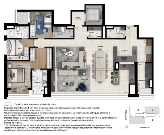Planta 3 suítes · 157 m² · Decorado · GRAVURA Perdizes