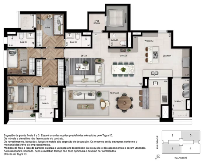 Planta 3 suítes · 157 m² · Opção 5 · GRAVURA Perdizes