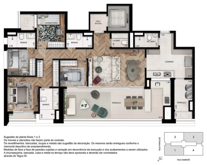 Planta 4 dormitórios · 157 m² · Planta tipo · GRAVURA Perdizes