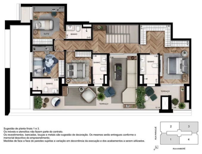 Planta Piso superior · 287 m² · Cobertura duplex · GRAVURA Perdizes