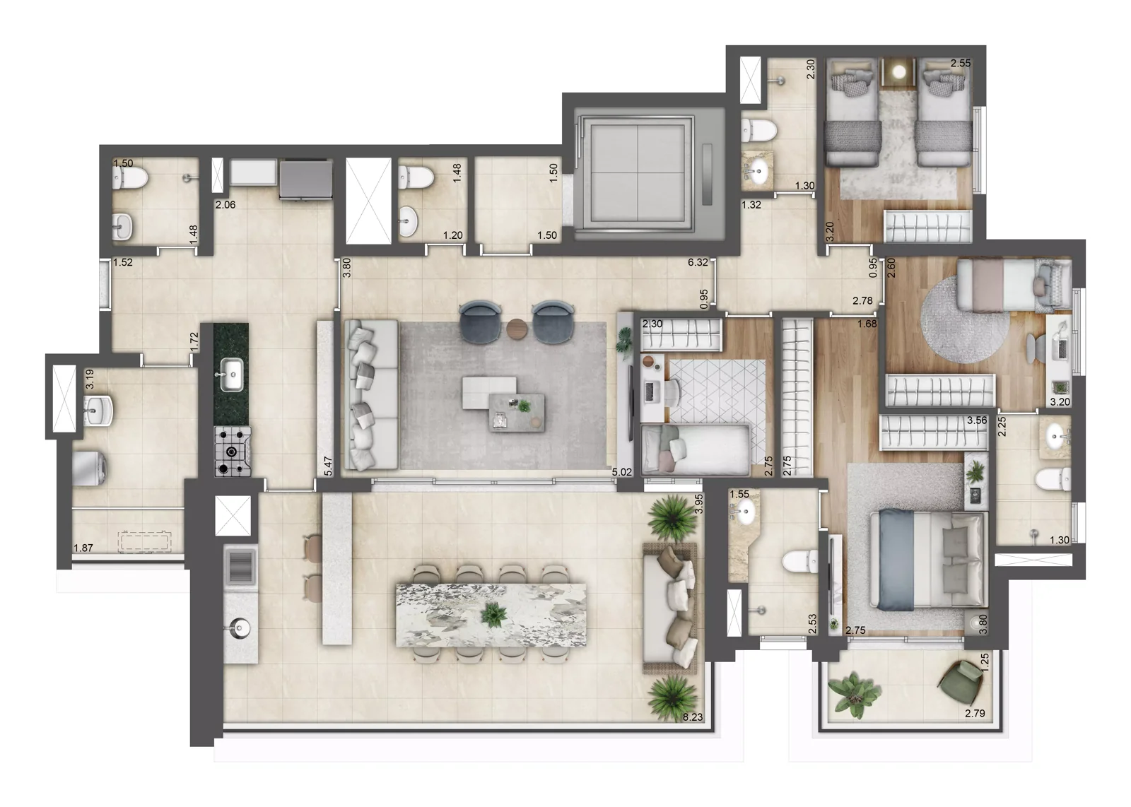 Planta 4 dormitórios · 159 m² · Green View Residence