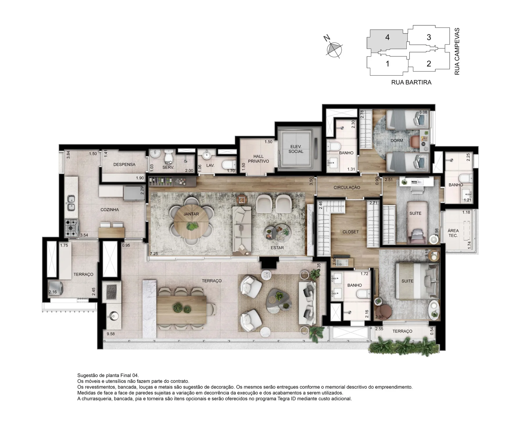 Planta 3 suítes · 156 m² · Opção 3 suítes · ODE Perdizes
