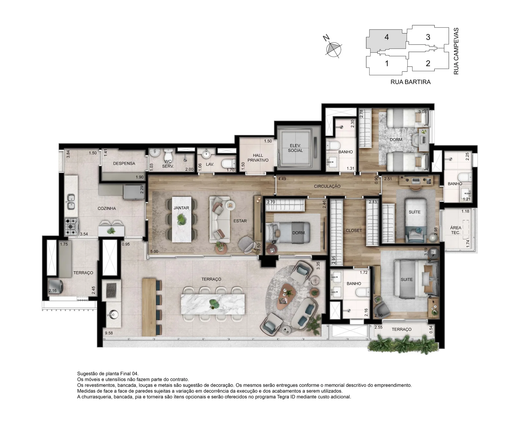 Planta 4 dormitórios · 2 suítes · 156 m² · Final 04 · ODE Perdizes