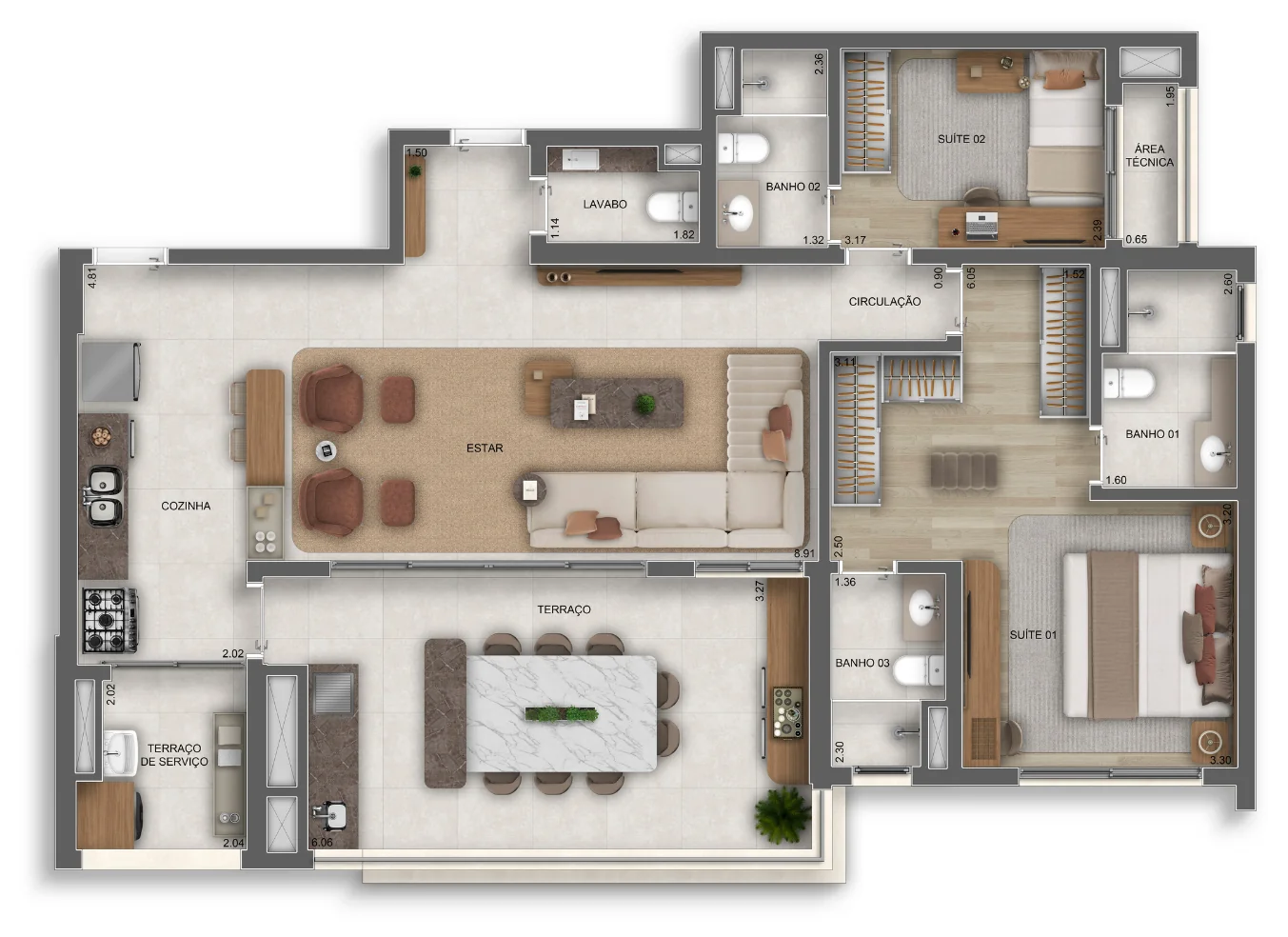 Planta 2 suítes · 120 m² · Opção ampliada · Vértice Butantã