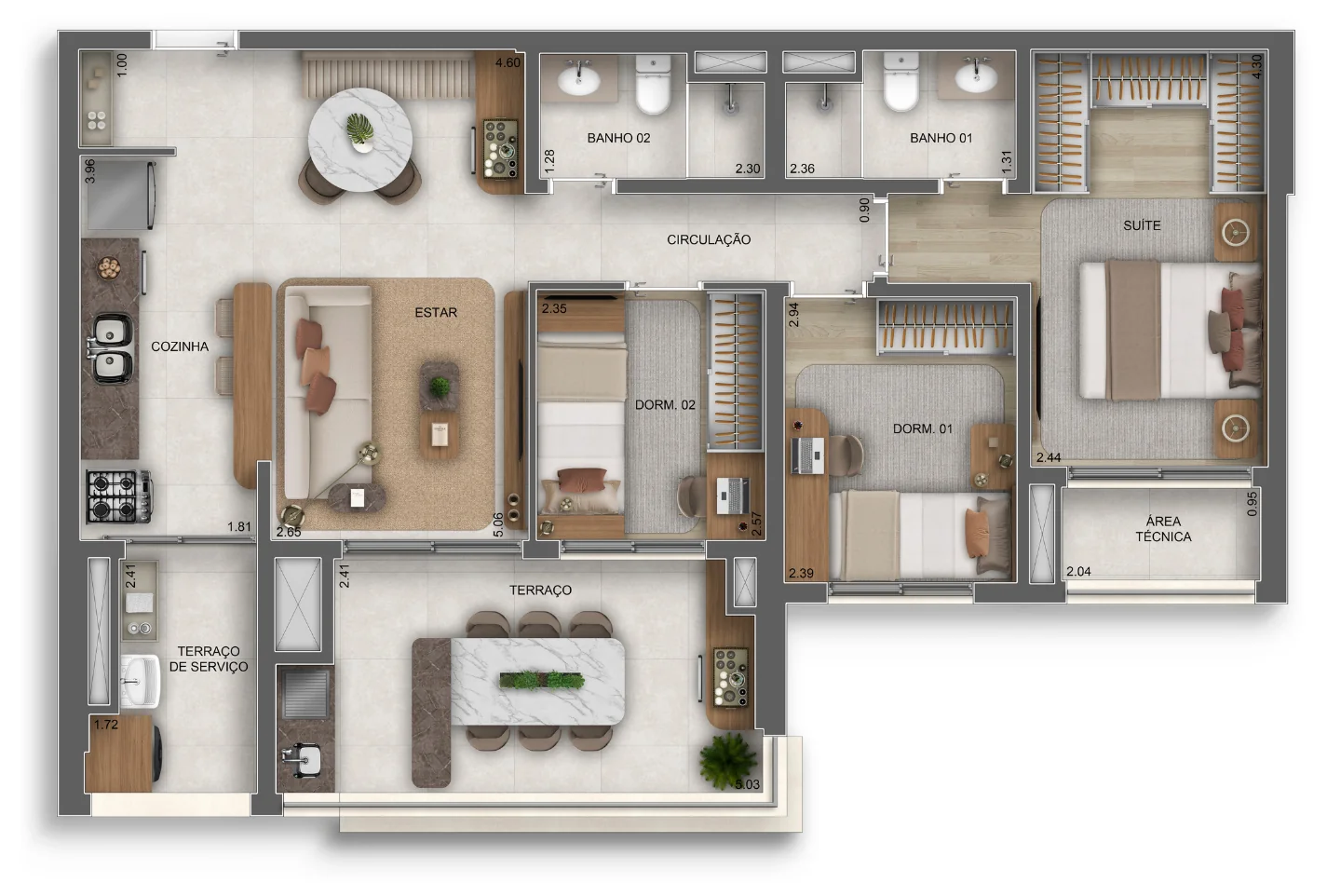 Planta 3 dormitórios · 89 m² · Vértice Butantã