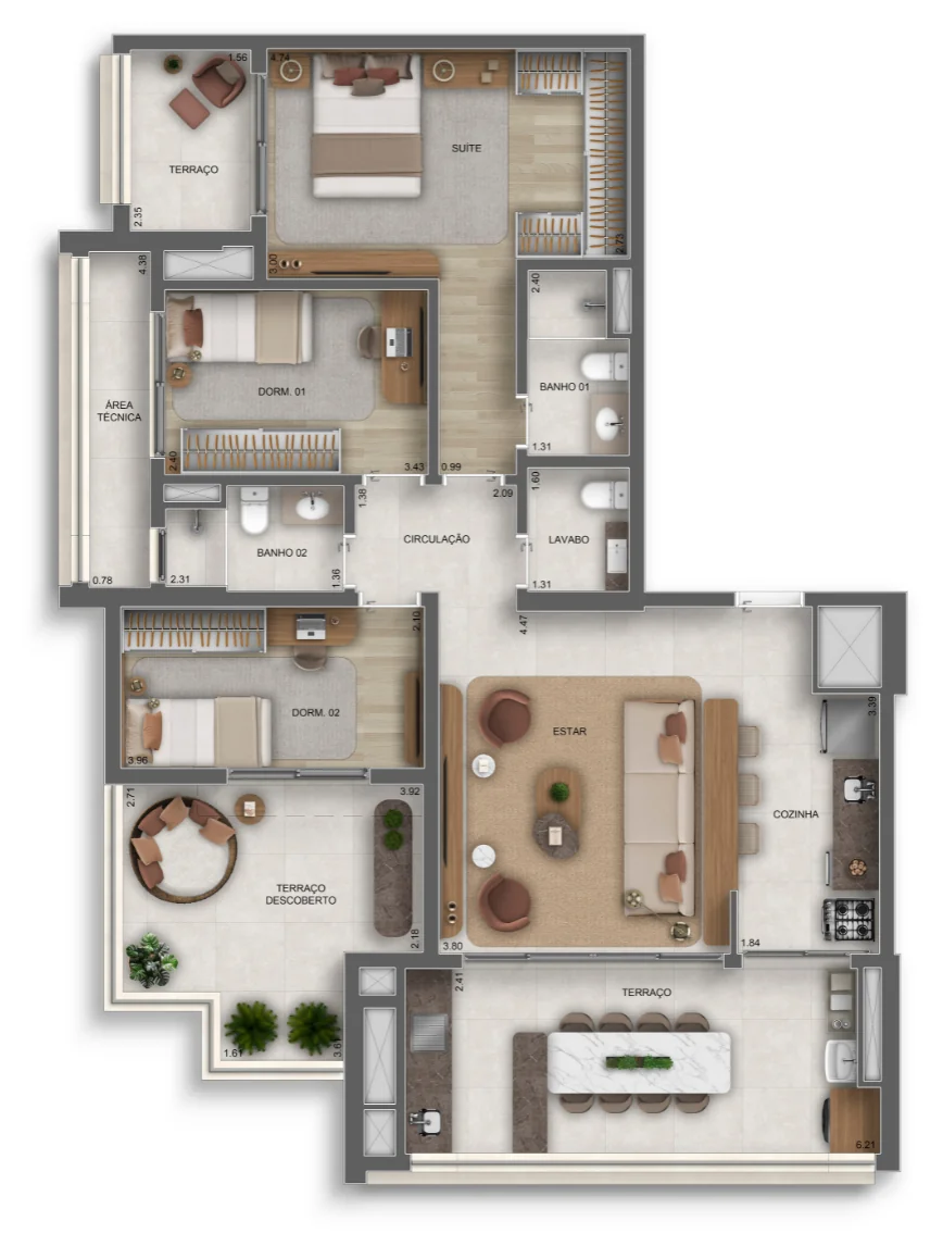 Planta 3 dormitórios · 124 m² · Penthouse · Vértice Butantã