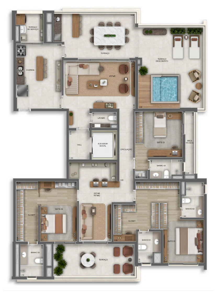 Planta 3 suítes · 241 m² · Penthouse · Vértice Butantã